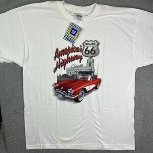 Americas‎ Highway Route 66 Corvette Racing Sport Car T Shirt Men's XL
